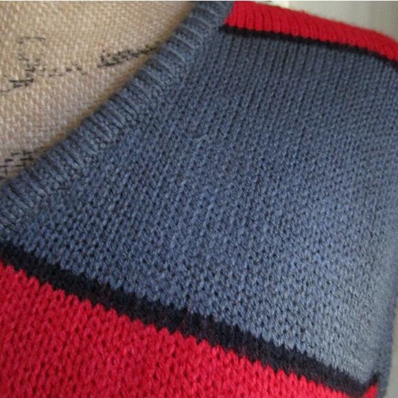Vintage 80s Gray Red Striped Sweater Vest Men S Retro Prep Academia Unisex Cozy - Picture 7 of 17
